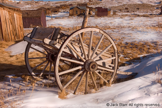 Wagon in snow at Bodie, California